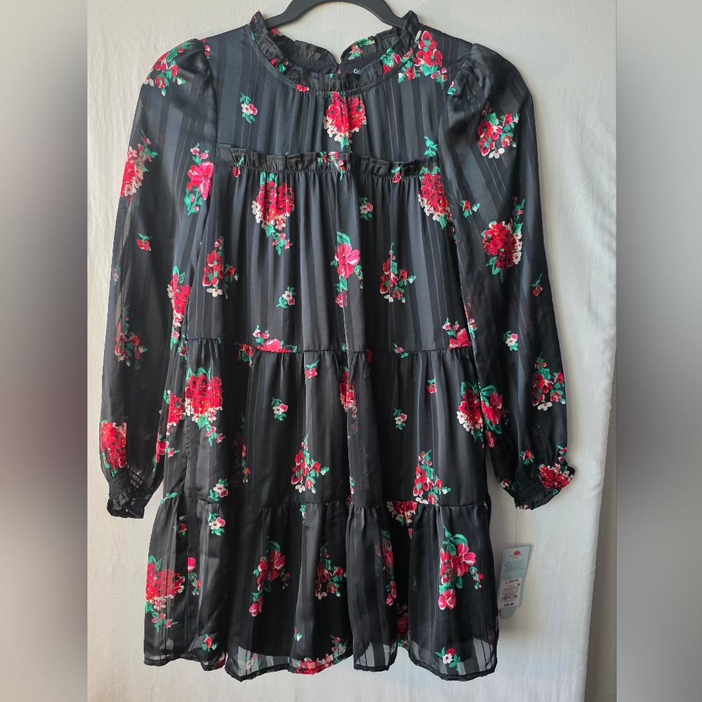 NWT Cat & Jack Girls Black Floral Tiered Dress Dark Coquette Whimsigoth